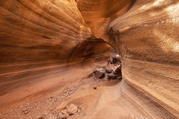 Scenic limestone canyon, Barranco de las Vacas in Gran Canaria, Canary islands Spain .