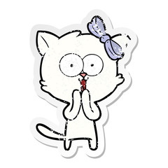 distressed sticker of a cartoon cat