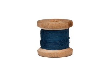 Wooden coil with thread on a white isolated background