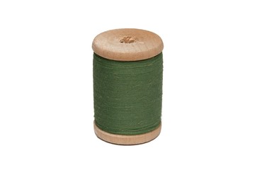 Wooden coil with thread on a white isolated background