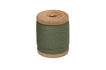 Wooden coil with thread on a white isolated background