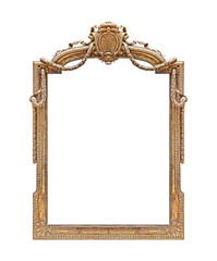 Golden frame for paintings, mirrors or photo isolated on white background