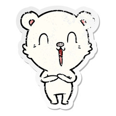 distressed sticker of a happy cartoon polar bear