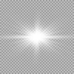 White beautiful light explodes with a transparent explosion. Vector, bright illustration for perfect effect with sparkles. Bright Star. Transparent shine of the gloss gradient, bright flash
