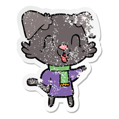 distressed sticker of a laughing cartoon dog