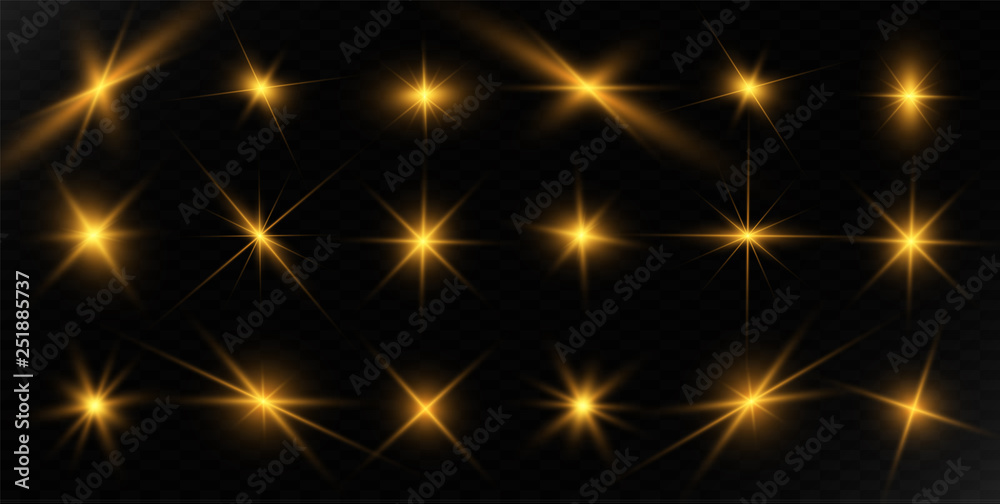 Poster a set of bright beautiful stars. light effect. bright star. beautiful light for illustration. christ