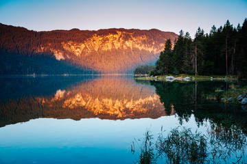 An impressive view of the famous lake Eibsee.