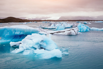Large pieces of the iceberg in Jokulsarlon lagoon. Vatnajokull national park, Iceland.