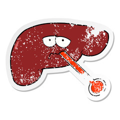 distressed sticker of a cartoon unhealthy liver