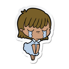 sticker of a cartoon woman crying