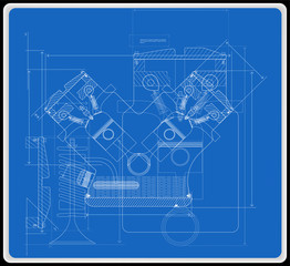 Vector background of the car engine and its components can be used as a technical background for illustration.