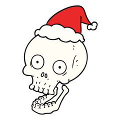 line drawing of a skull wearing santa hat