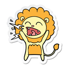 sticker of a cartoon roaring lion