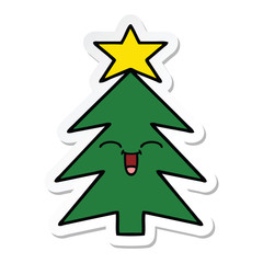 sticker of a cute cartoon christmas tree