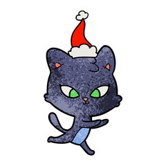 cute textured cartoon of a cat wearing santa hat
