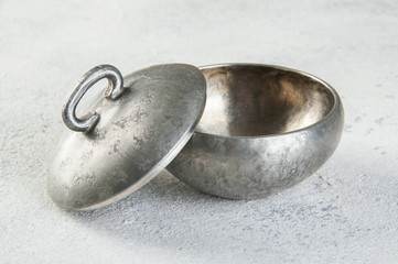 Vintage jewelry box on concrete background.
