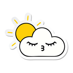 sticker of a cute cartoon sunshine and cloud
