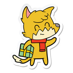sticker of a cartoon friendly christmas fox