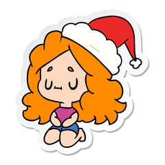 christmas sticker cartoon of kawaii girl