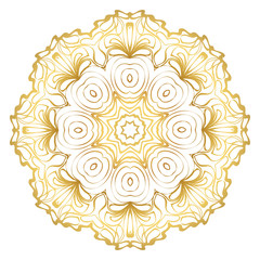 Design With Beautiful Floral Mandala. Vector Illustration. For Coloring Book, Greeting Card, Invitation, Tattoo. Anti-Stress Therapy Pattern. Gold color