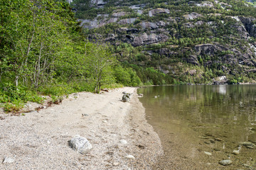 Eidfjordvatnet, moraine-dammed lake in the municipality of Eidfjord in Hordaland County, Norway