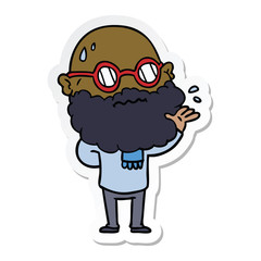 sticker of a cartoon worried man with beard and spectacles