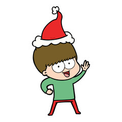 happy line drawing of a boy wearing santa hat