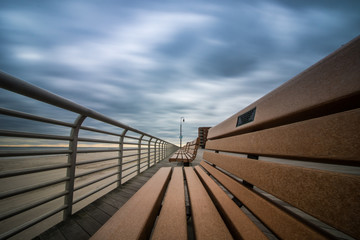 Dramatic sky over Long Beach, New York boardwalk, which was destroyed and rebuilt following...
