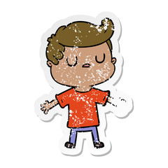 distressed sticker of a cartoon aloof man