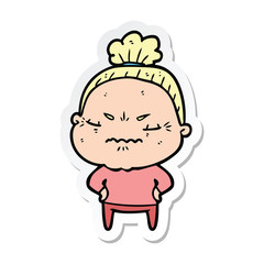 sticker of a cartoon annoyed old lady
