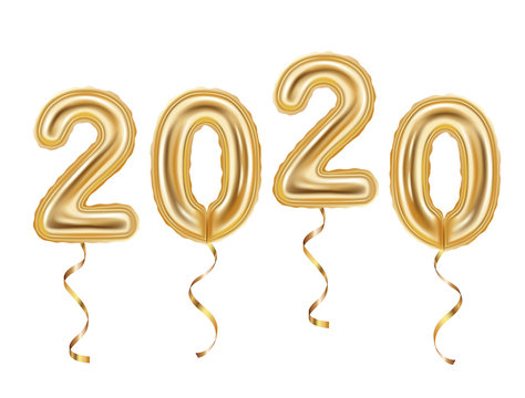 Realistic golden balloons decoration, 2020 happy new year