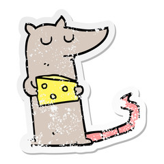 distressed sticker of a cartoon mouse with cheese