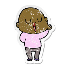 distressed sticker of a happy cartoon bald man