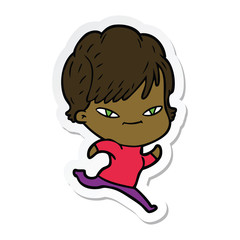 sticker of a cartoon happy woman