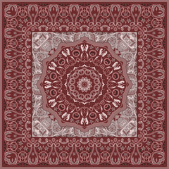 Ancient Arabic pattern. Red Persian carpet with rich ornament for fabric design, handmade, interior decoration, textile.