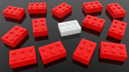Toy bricks in red and white colors on black