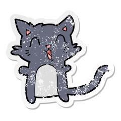 distressed sticker of a cartoon happy cat