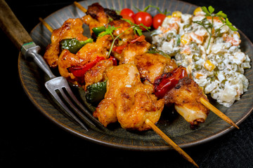 Kebab - grilled meat and vegetables salad.