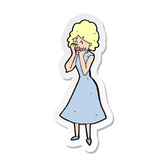 sticker of a cartoon worried woman