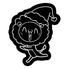 happy cartoon icon of a lion wearing santa hat
