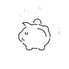 Piggy Bank Vector Line Icon, Symbol, Pictogram, Sign. Light Abstract Geometric Background. Editable Stroke