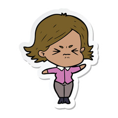 sticker of a cartoon angry girl