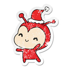 christmas distressed sticker cartoon of kawaii lady bug