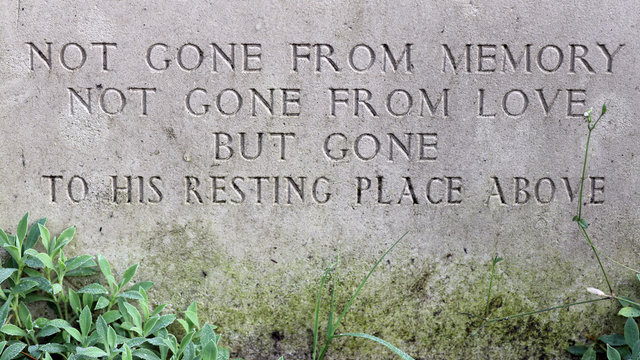inscription on headstone at municipal cemetery in Amsterdam, The Netherlands