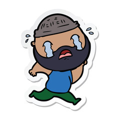 Obraz na płótnie Canvas sticker of a cartoon bearded man crying