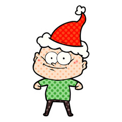 comic book style illustration of a bald man staring wearing santa hat