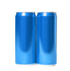 Blank metal blue cans on white background. Mock up for design