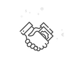 Bribe, Transfer of Money, Handshake Vector Line Icon, Symbol, Sign. Light Abstract Geometric Background. Editable Stroke