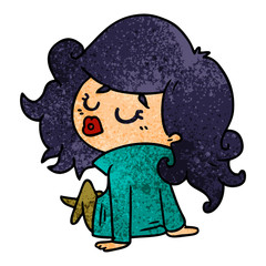 textured cartoon of cute kawaii girl