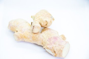 natural organic ginger on white background